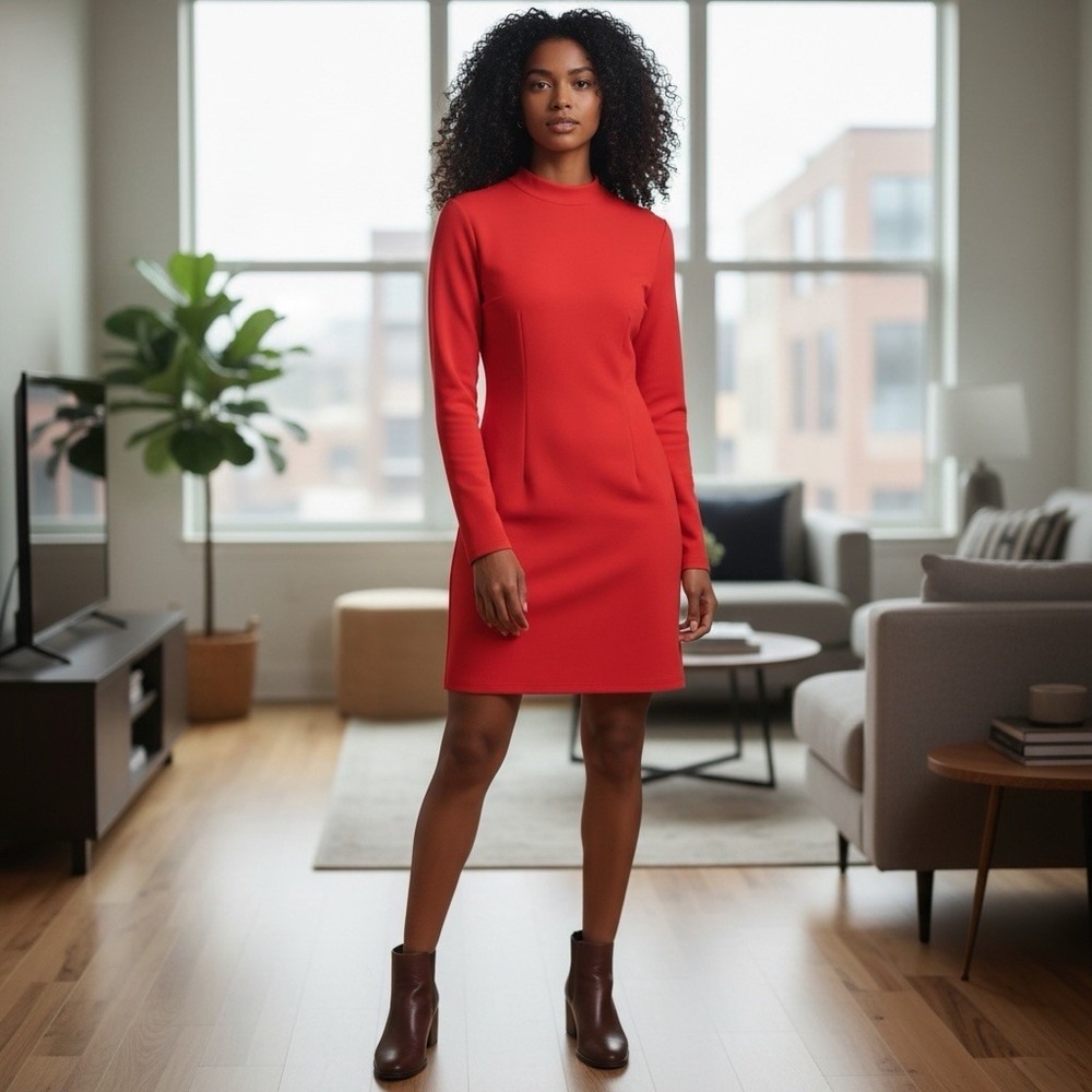 H&M Nicki Minaj Bodycon Dress Red Mock Neck Long Sleeve Size Large